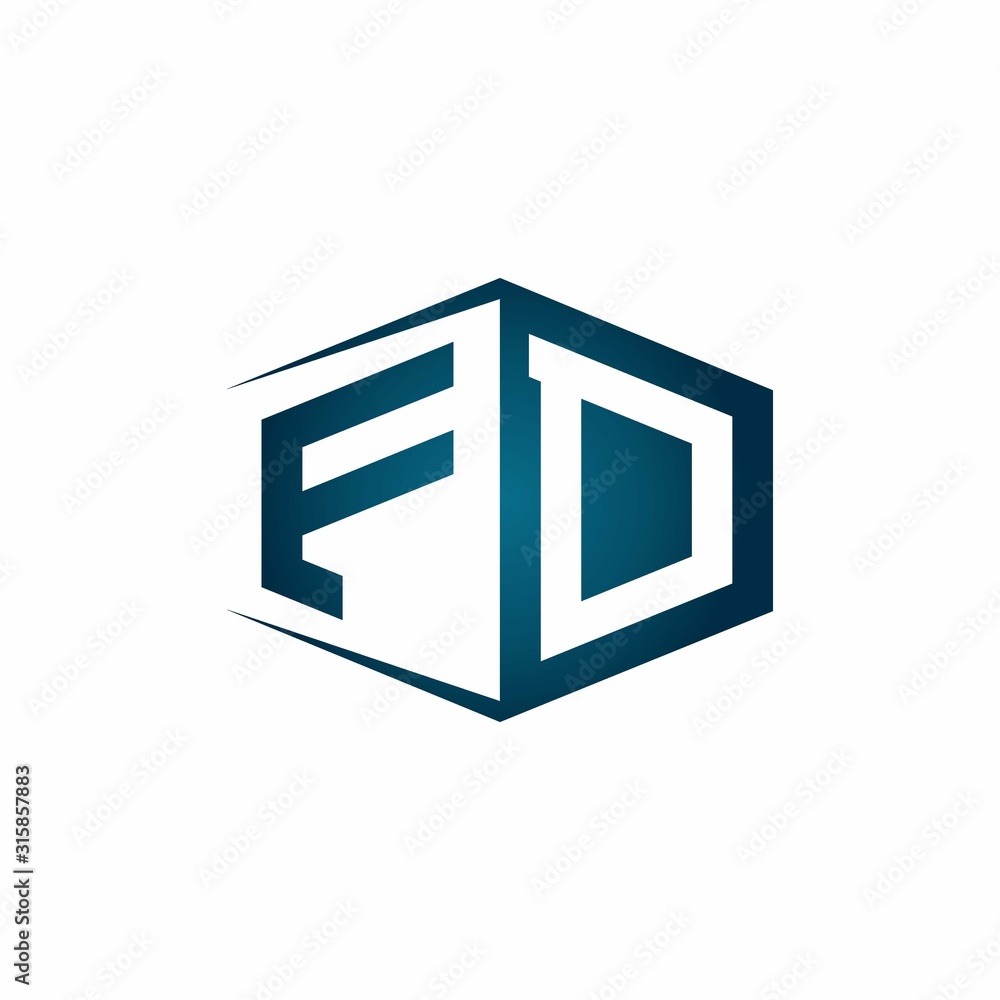 FD monogram logo with hexagon shape and negative space style ribbon design template FD monogram logo with hexagon shape and negative space style ribbon design template