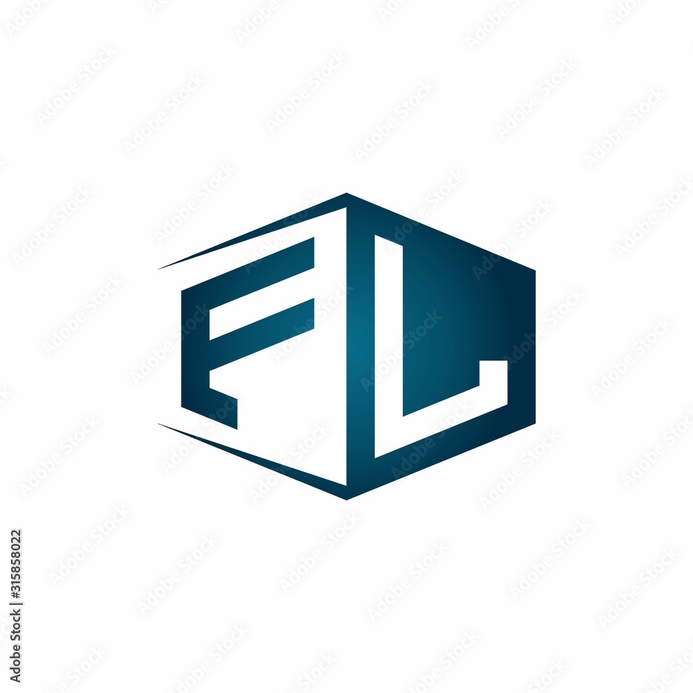 FL monogram logo with hexagon shape and negative space style ribbon design template FL monogram logo with hexagon shape and negative space style ribbon design template