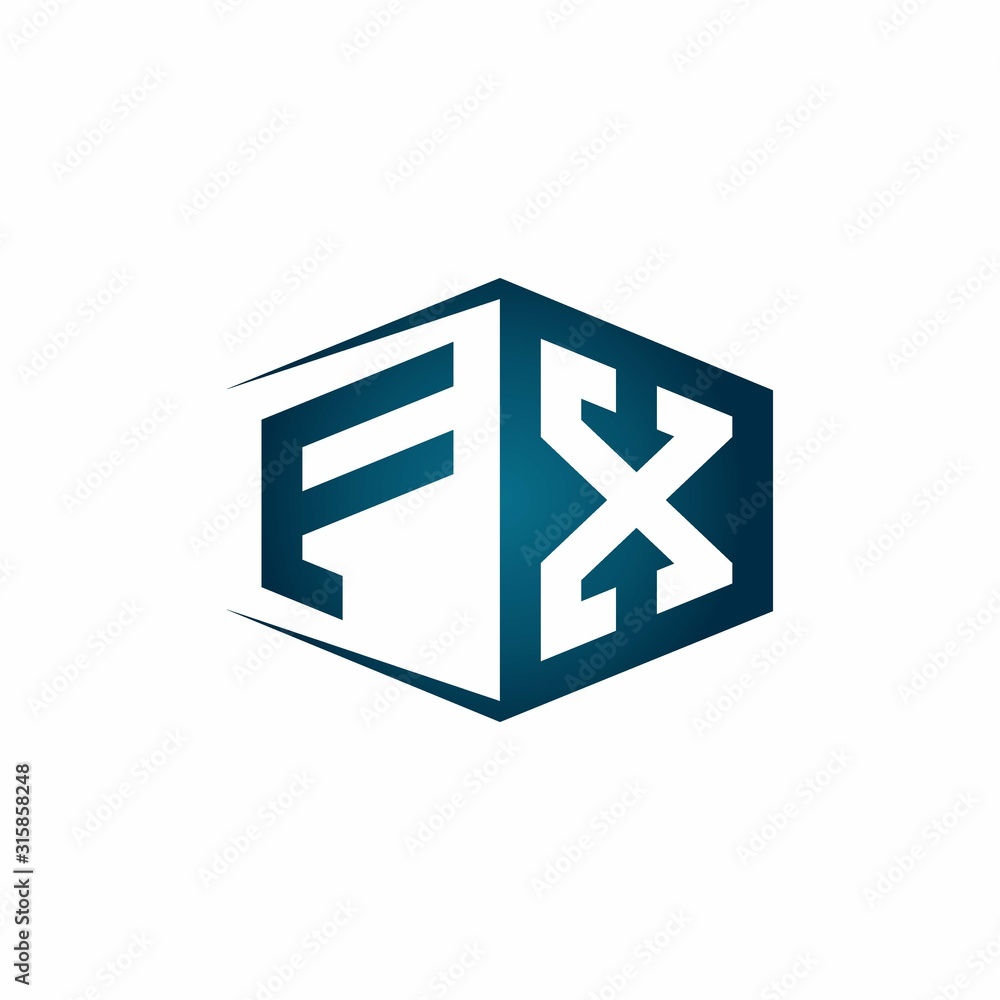 FX monogram logo with hexagon shape and negative space style ribbon design template FX monogram logo with hexagon shape and negative space style ribbon design template