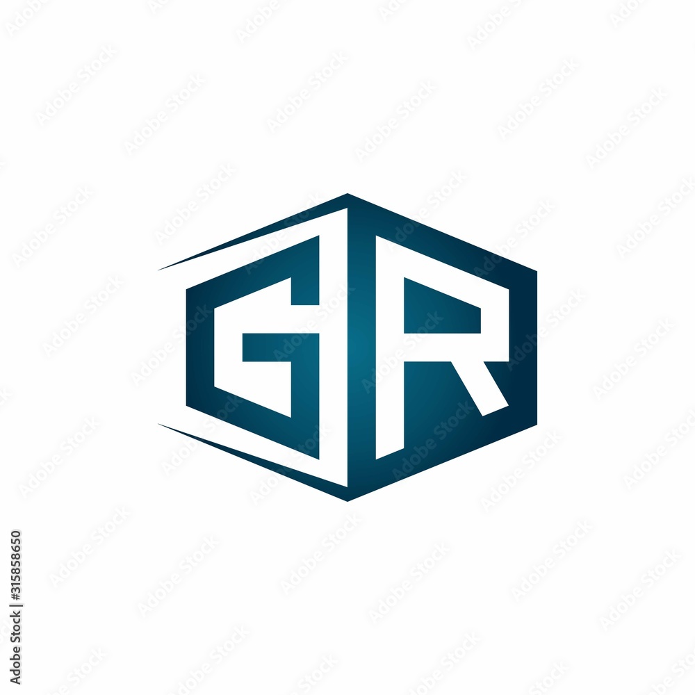 GR monogram logo with hexagon shape and negative space style ribbon design template GR monogram logo with hexagon shape and negative space style ribbon design template