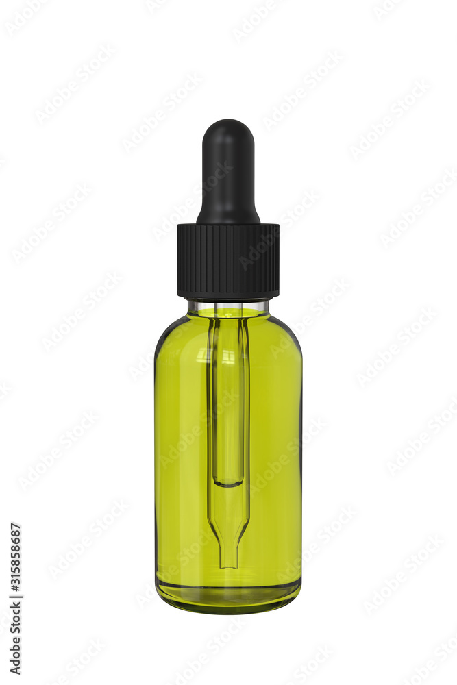 Dropper Bottle with Cannabis CBD Oil. 3D render Isolated on White Background. Dropper Bottle with Cannabis CBD Oil. 3D render Isolated on White Background.