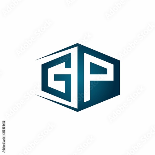 GP monogram logo with hexagon shape and negative space style ribbon design template