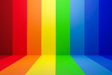 Abstract rainbow gradient multi colors of scene background with perspective room. Summer multi colors pattern backdrops. 3D rendering.
