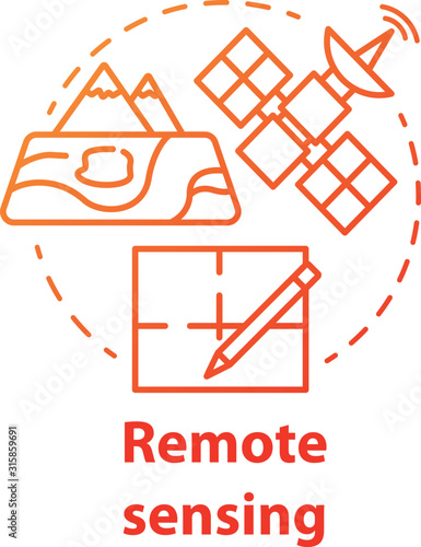 Remote sensing concept icon. Modern cartography. Earth exploration from space. Surveying satellite imagery. Vector isolated outline RGB color drawing