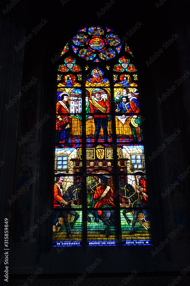 Stained glass windows in the catholic church