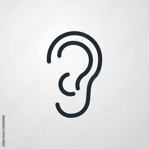 Icono plano lineal oreja en fondo gris