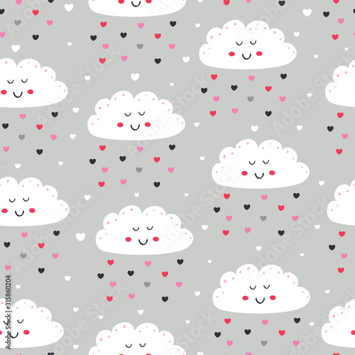 seamless pattern with love clouds and dropping hearts - vector illustration, eps    