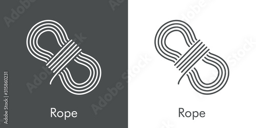 Icono plano lineal rollo de cuerda en fondo gris y fondo blanco