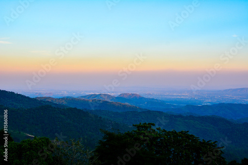 Sunset in the mountains Chiang Rai Thailand.