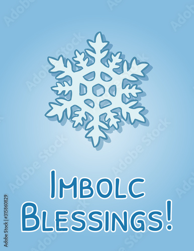 Imbolc Blessings beginning of spring pagan holiday postcard. Snowflake symbol. Vector flyer