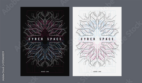 Cyberpunk futuristic poster. Retro futuristic poster template. Tech Abstract poster template. Modern flyer for web and print. hacking, cyber culture, programming and virtual environments.
