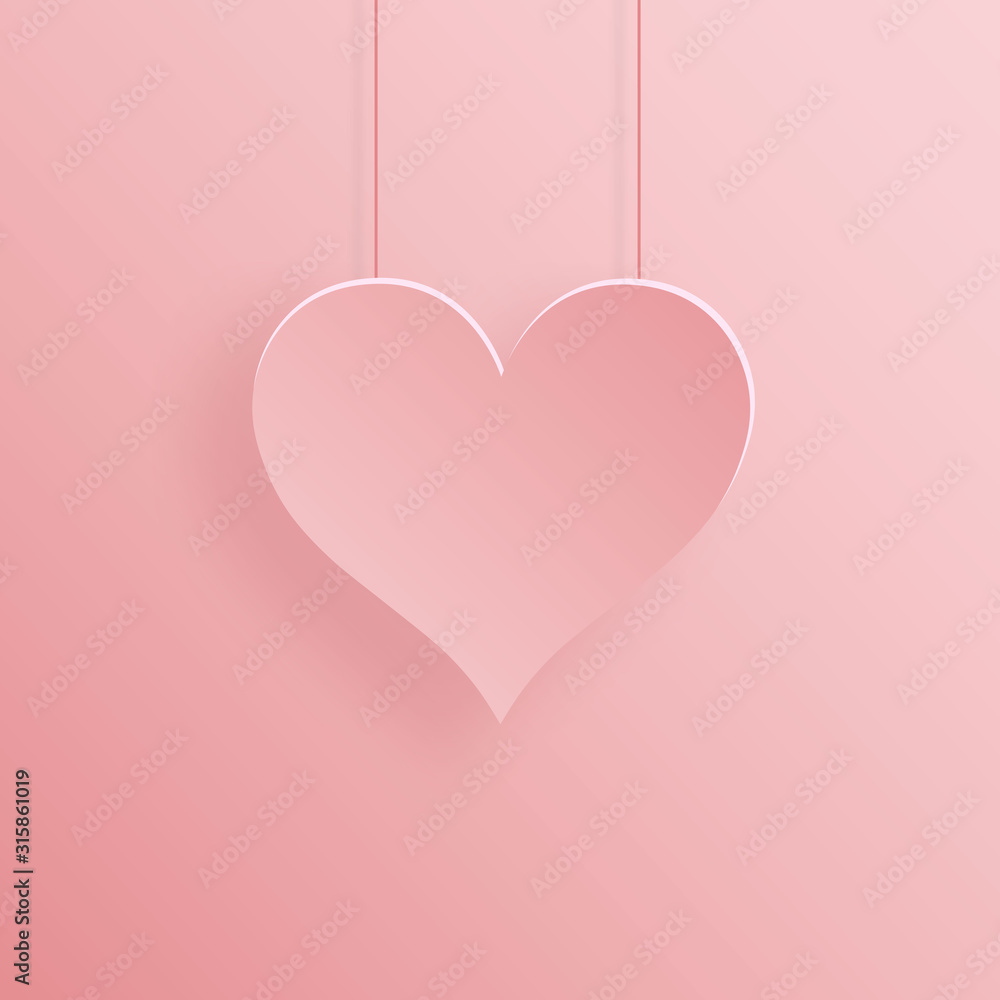 Paper pink heart on string and pink background Paper pink heart on string and pink background