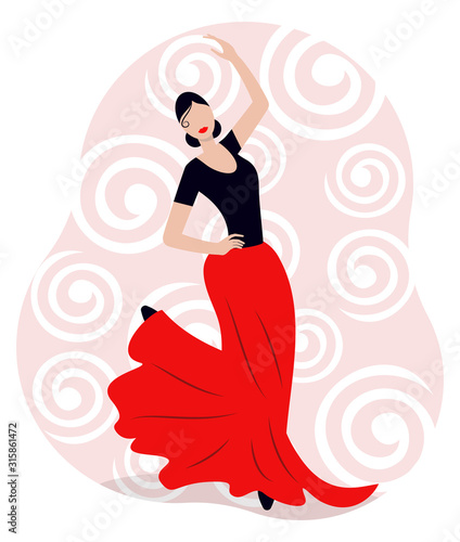 Beautiful woman spanish flamenco dancer. Flat vector illustration