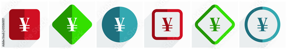 Yen icon set, flat design vector illustration in 6 options for webdesign and mobile applications in eps 10 Yen icon set, flat design vector illustration in 6 options for webdesign and mobile applications in eps 10