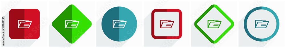 Folder icon set, flat design vector illustration in 6 options for ...