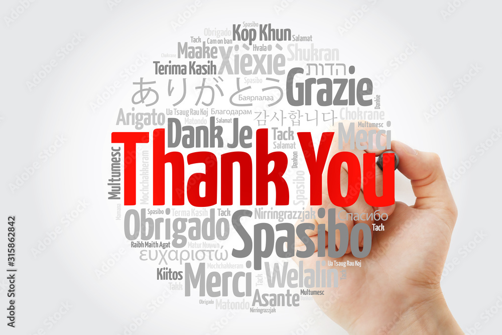 Thank You Word Cloud in all languages with marker, concept background Thank You Word Cloud in all languages with marker, concept background