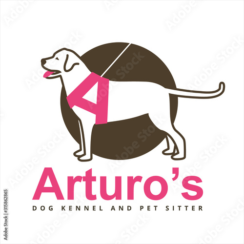 Arturo's Dog Kennel and Pet sitter Logo Template. Simple and beautiful logo featuring a dog wearing a harness looking like the initial A.