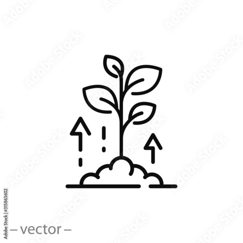 intensive plant growth icon, growing seedlings, horticulture, thin line symbol on white background - editable stroke vector illustration eps10