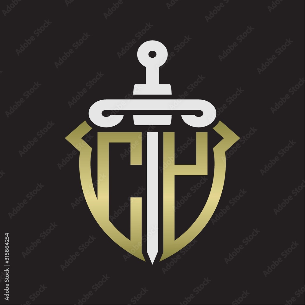 CY Logo monogram with sword and shield combination isolated with gold colors CY Logo monogram with sword and shield combination isolated with gold colors