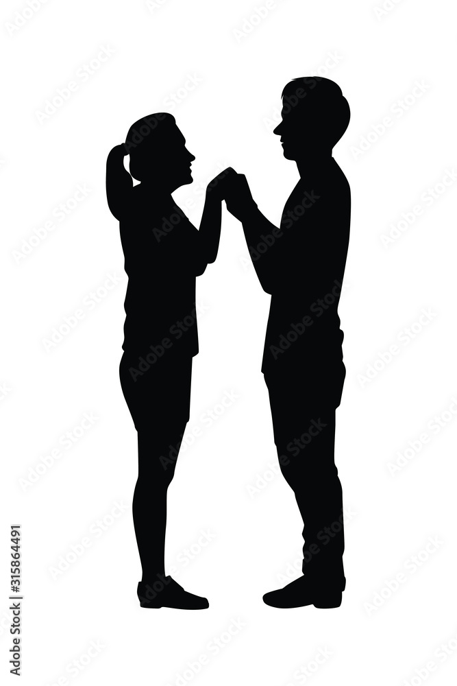 Boy and girl lovers silhouette vector on white background. Valentine people concept.