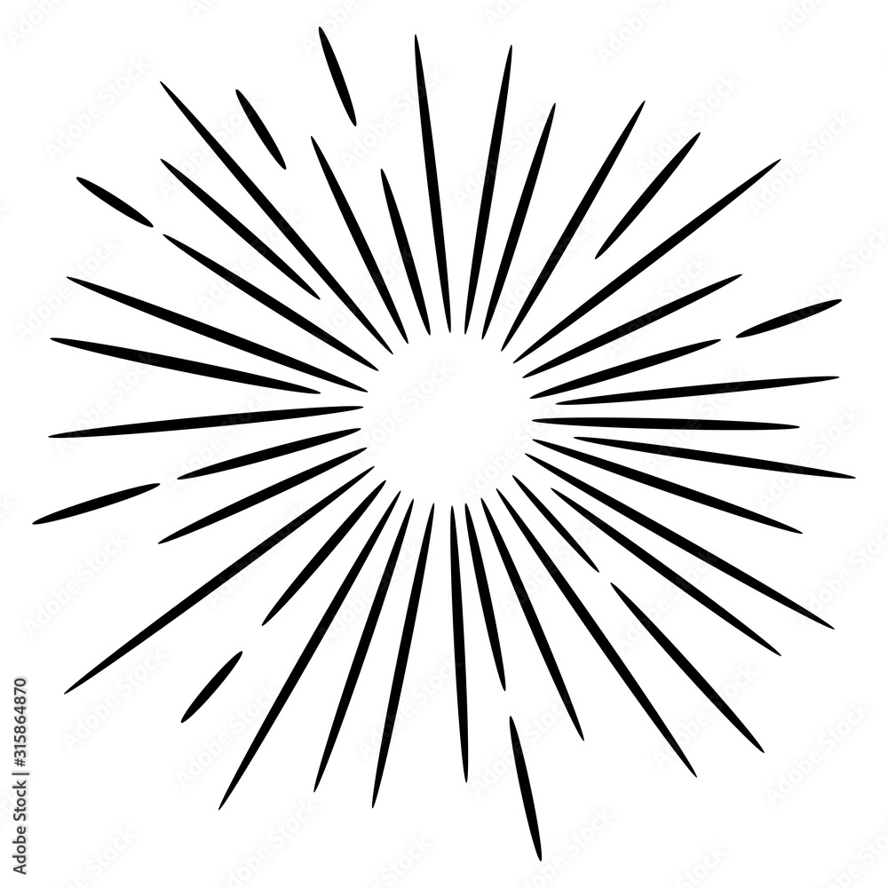 doodle design element sunburst hand drawn isolated on white background. vector illustration.