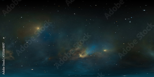 360 degree stellar system and gas nebula. Panorama  environment 360 HDRI map. Equirectangular projection  spherical panorama
