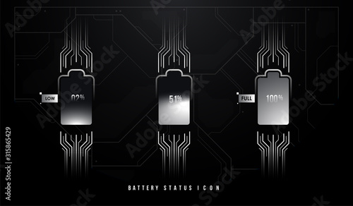 Vector battery symbol set different level of charge for ui. Accumulator indicator with Futuristic HUD elements.