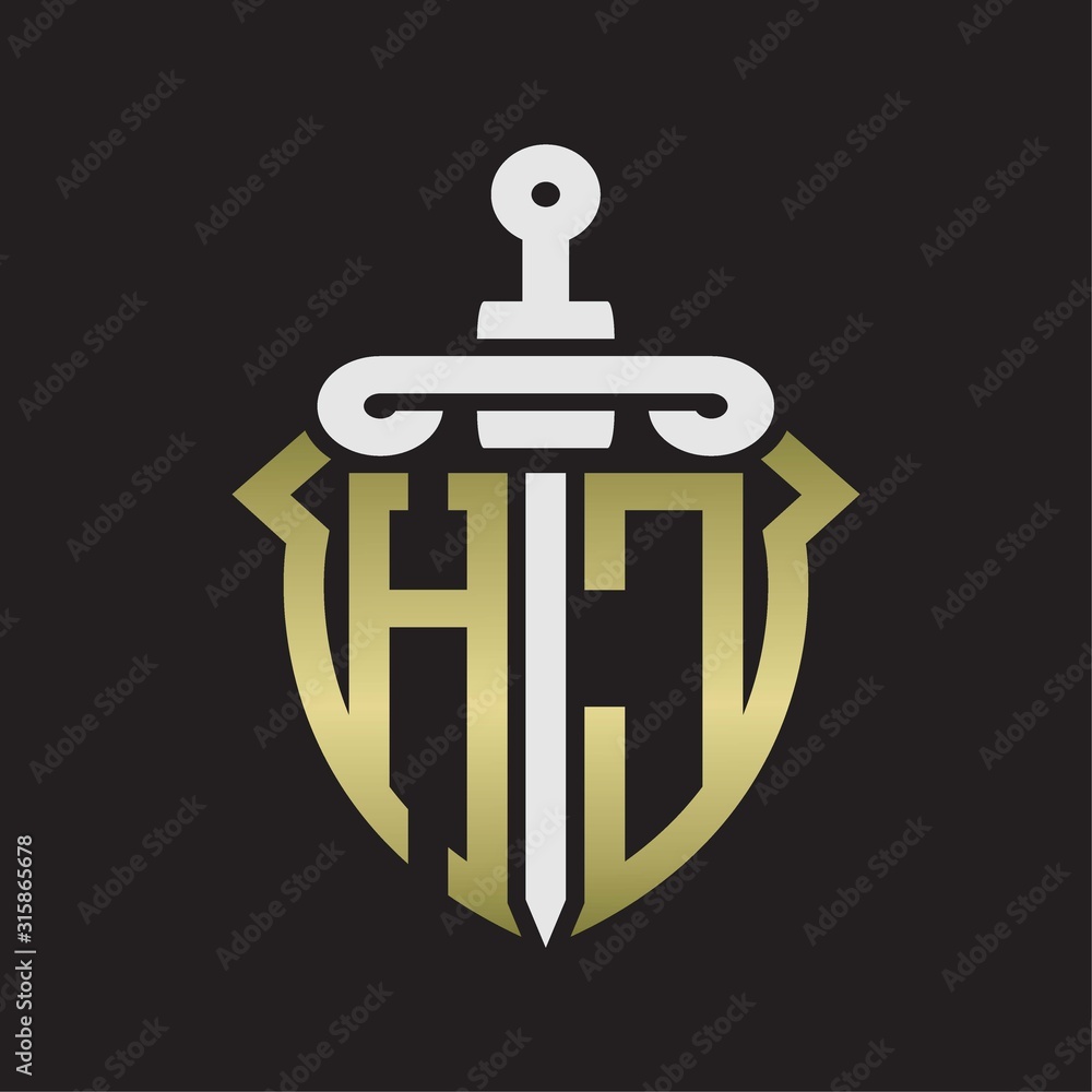 HC Logo monogram with sword and shield combination isolated with gold colors HC Logo monogram with sword and shield combination isolated with gold colors