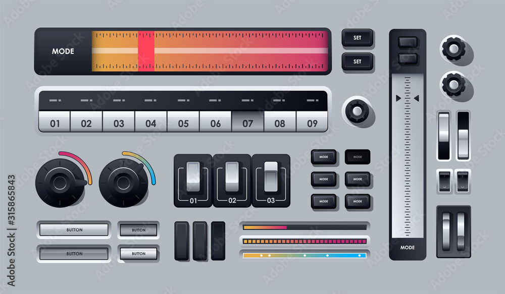 User interface elements. Set of Realistic Web buttons. Modern UI ...
