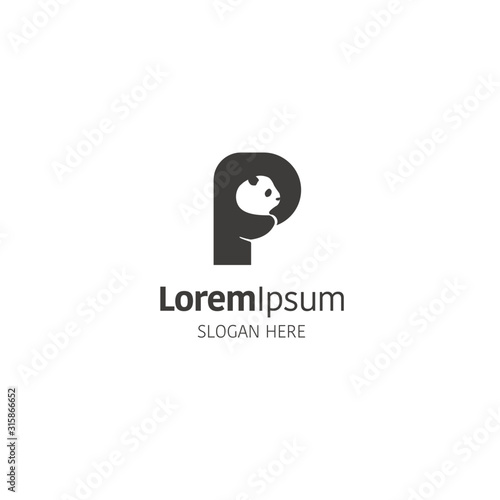 Letter P and Panda logo design template on white