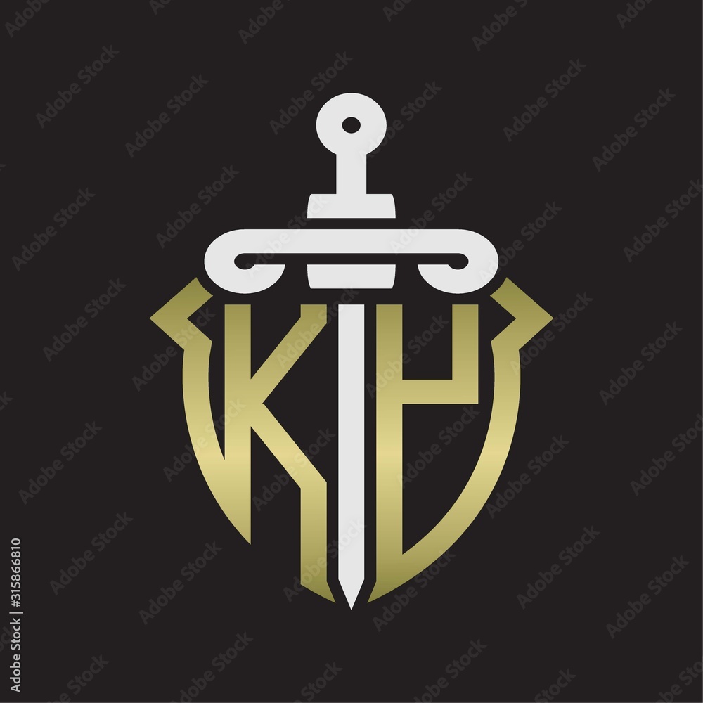KY Logo monogram with sword and shield combination isolated with gold colors