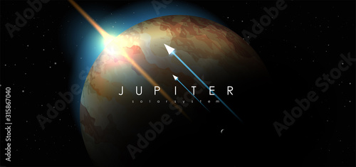 Fototapeta Naklejka Na Ścianę i Meble -  Jupiter, creative vector planet. Space background. Galaxy Colorful abstract futuristic illustration. Planet of solar system.