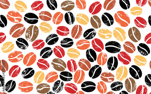  Colorful Coffee Beans on White Background. Vector Abstract Seamless Pattern. © Ірина 