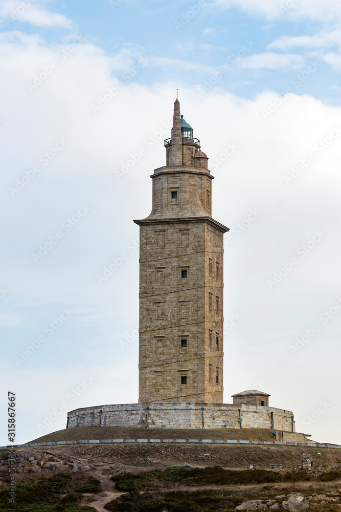 Famous lighthouse called Tower of Hercules in Galicia, Spain. It is the only Roman lighthouse and the oldest in operation in the world and dates from the first century