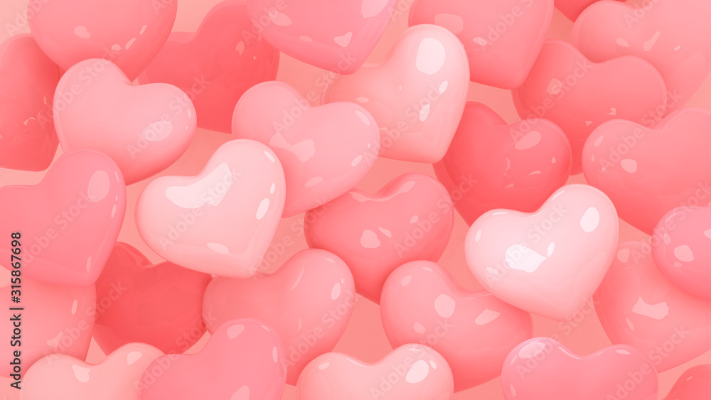Hearts background. Valentines day wallpaper. 3d illustration. Love, wedding, engagement, marriage celebration. Romantic poster. Pastel peach pink color. Hearts background. Valentines day wallpaper. 3d illustration. Love, wedding, engagement, marriage celebration. Romantic poster. Pastel peach pink color.