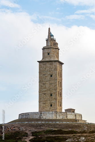 Famous lighthouse called Tower of Hercules in Galicia, Spain. It is the only Roman lighthouse and the oldest in operation in the world and dates from the first century © Graphic PhotoArt