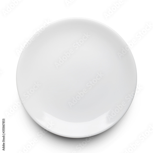 Canvastavla Simple circular porcelain plate isolated on white and shadow with clipping path