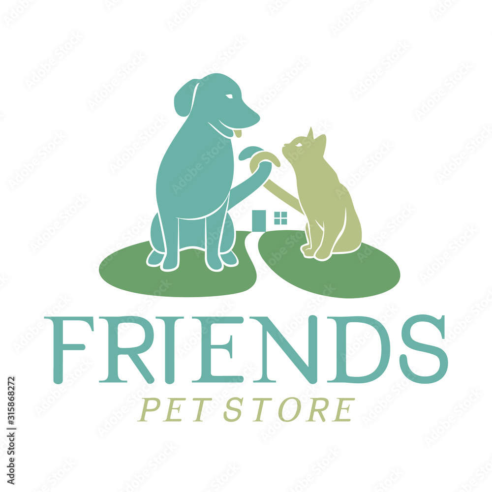 Obraz premium Friends Pet Store Logo Template. United tails and house on the back.