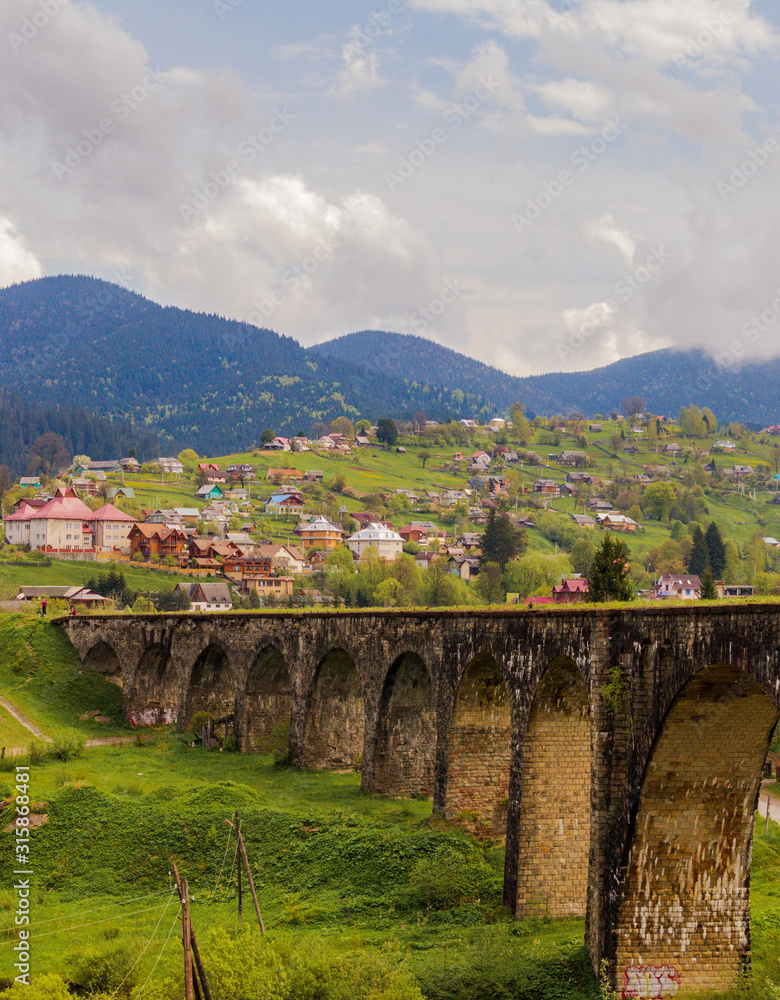 The village of Vorokhta in the Ukrainian Carpathians overlooking the old Austrian viaduct