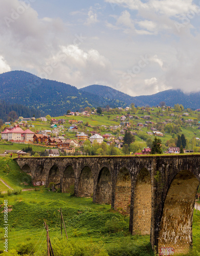 The village of Vorokhta in the Ukrainian Carpathians overlooking the old Austrian viaduct