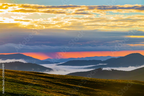 Sunrise in the Carpathian mountains in Ukraine