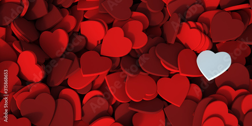 Red hearts background with a white one