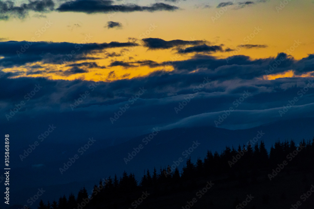 Sunset in the Carpathian mountains