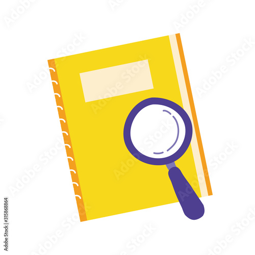 notebook school supply with magnifying glass