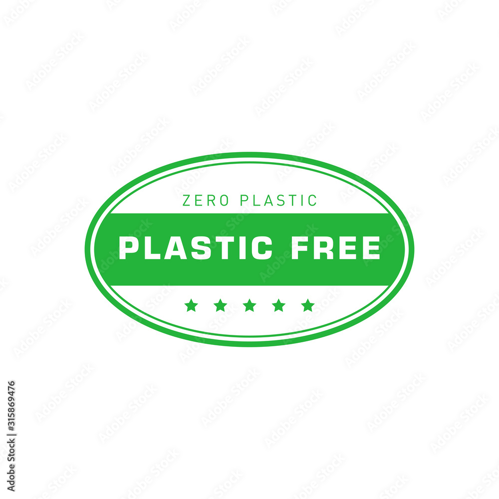 Plastic free green oval sticker. Zero plastic. Eco friendly concept design element. Vector illustration. Plastic free green oval sticker. Zero plastic. Eco friendly concept design element. Vector illustration.