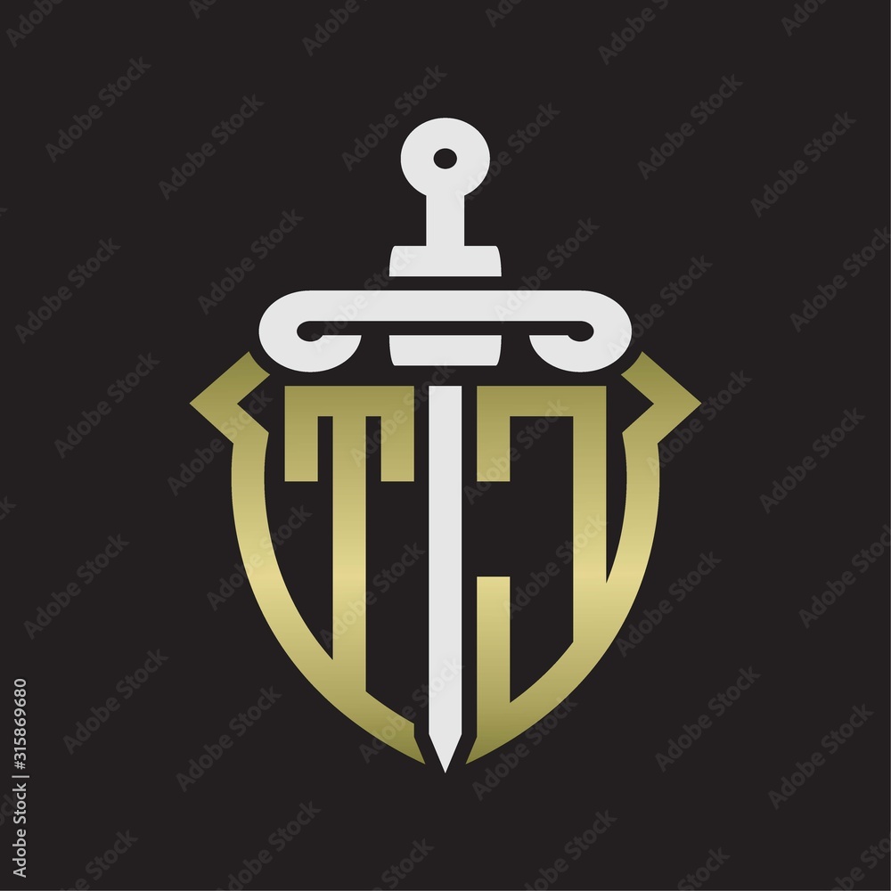 TC Logo monogram with sword and shield combination isolated with gold colors TC Logo monogram with sword and shield combination isolated with gold colors