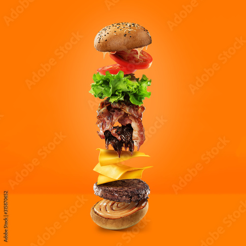 Burger couche par couche en lévitation