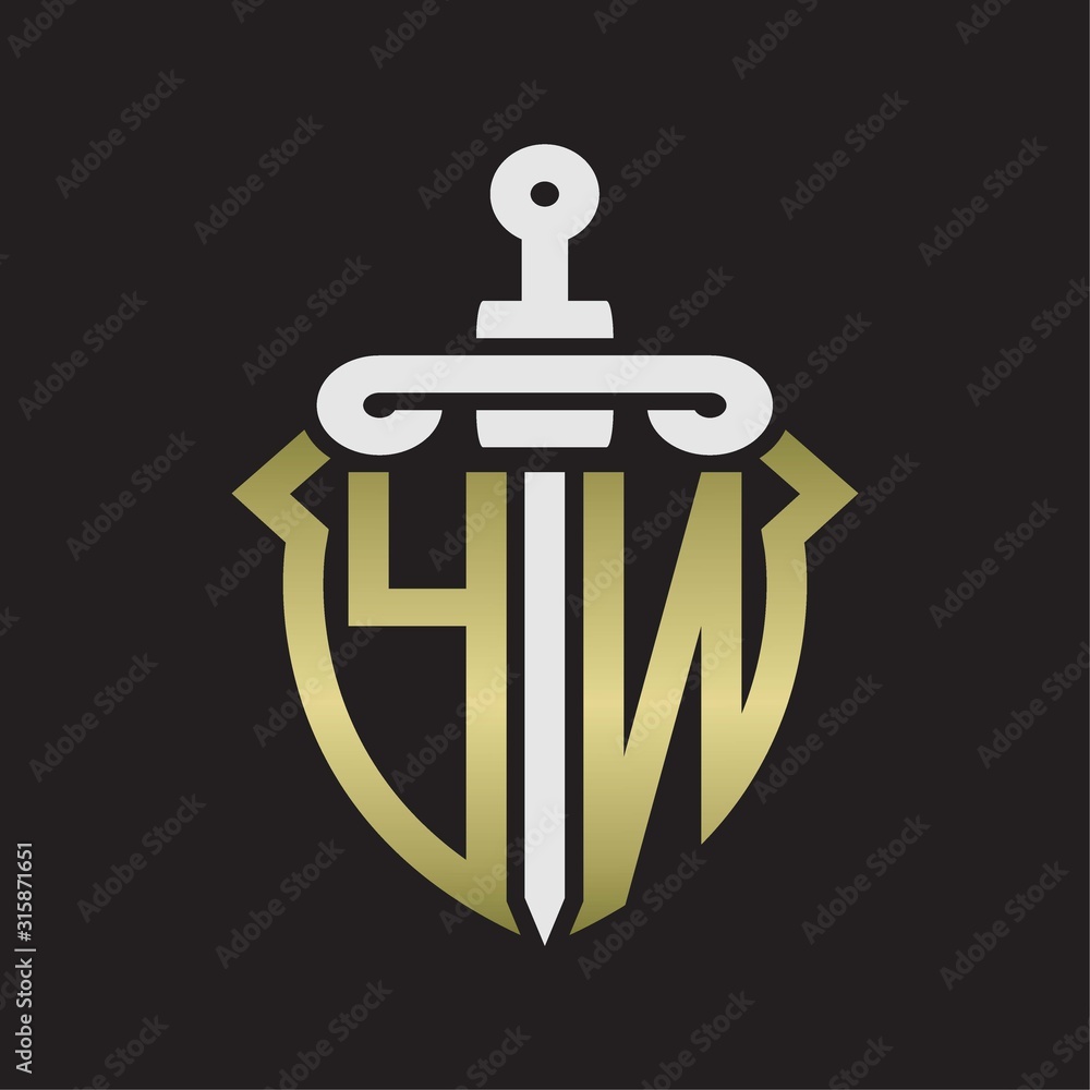 YN Logo monogram with sword and shield combination isolated with gold colors YN Logo monogram with sword and shield combination isolated with gold colors