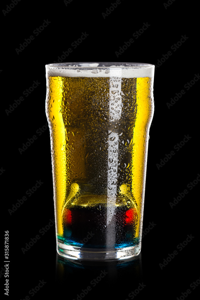 Depth charge cocktail of beer, Blue Curacao, grenadine and vodka