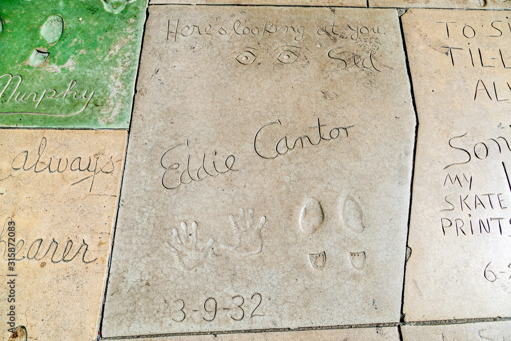 Eddie Cantors handprints in Hollywood Boulevard in the concrete of Eddie Cantors handprints in Hollywood Boulevard in the concrete of